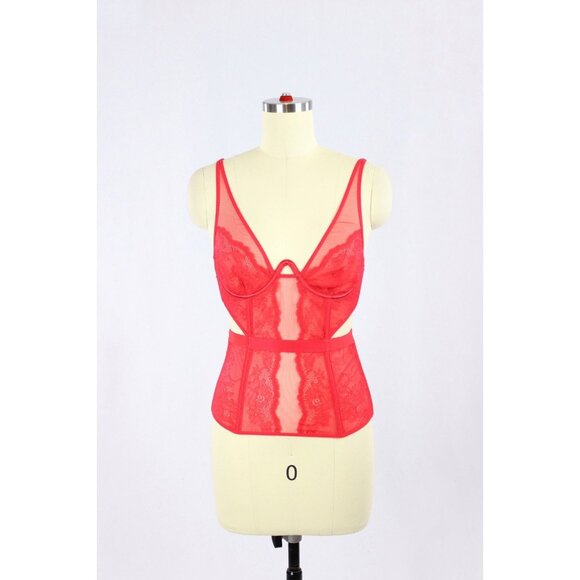 VICTORIA'S SECRET Red Mesh Lace Plunge Bustier Top, Size XS - Picture 1 of 11